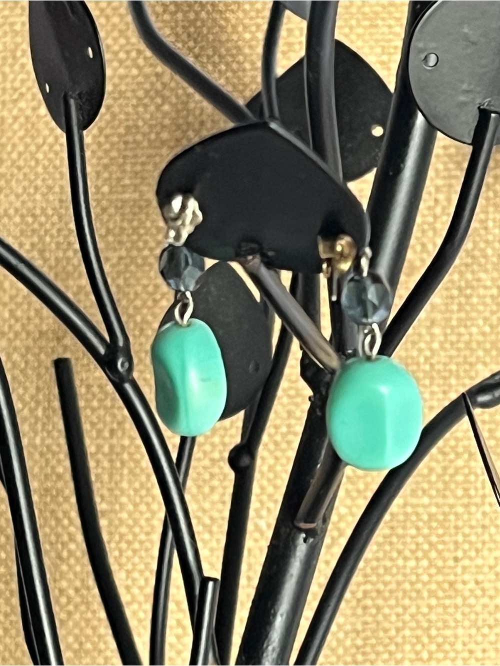 VTG 1970s Estate Earrings Sterling & Blue Green Turquoise Bead Dangles Posts